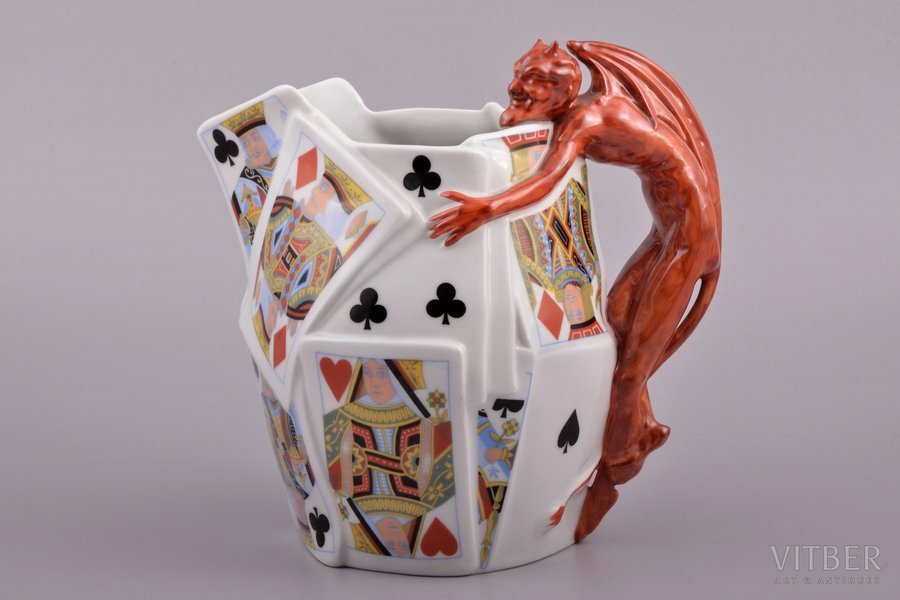 jug, "Devil with playing cards", porcelain, Royal Tettau, Germany, the 2nd half of the 20th cent., h 18.8 cm