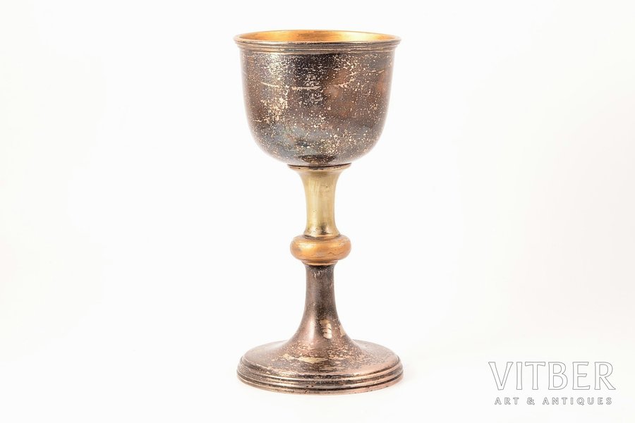 cup, Alexander Kach, bronze, silver plated, Russia, the end of the 19th century, h - 20.8, Ø - 9.8 cm, restoration of gilding