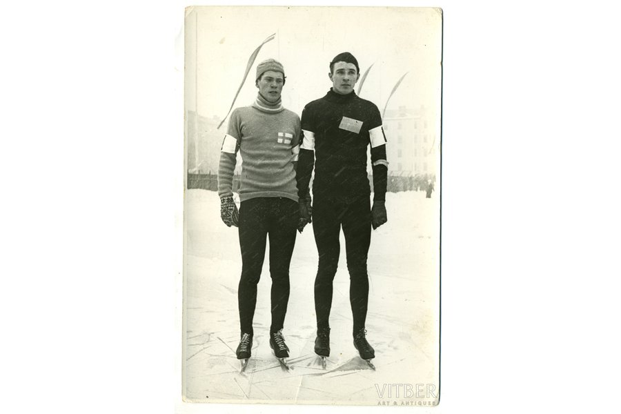 фотография, Рига, Кишэзерс, конькобежцы, Латвия, 20-30е годы 20-го века, 17,8x11,5 см