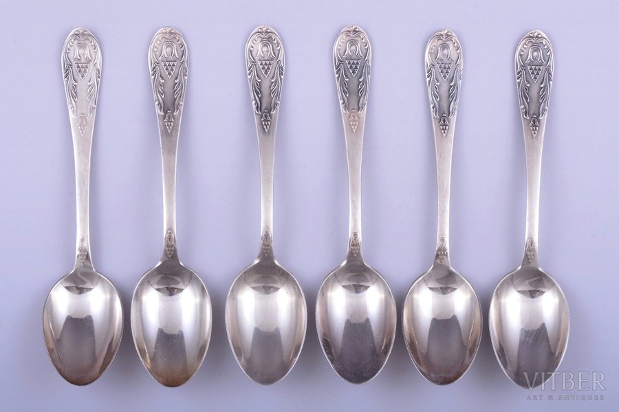 set of 6 teaspoons, silver, 875 standard, 174.45 g, 14.1 cm, Dzerzhinsky factory of cutlery and crockery, 1974, Kiev, USSR
