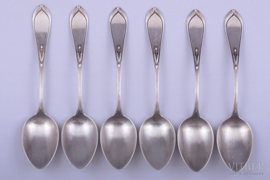 set of 6 teaspoons, silver, 800 standard, 104.45 g, 14.2 cm, Germany