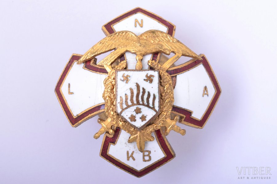 badge, Society of Soldiers - Liberators of Latvia, Latvia, 20-30ies of 20th cent., 29.6 x 28.7 mm, enamel chip (3 o'clock)