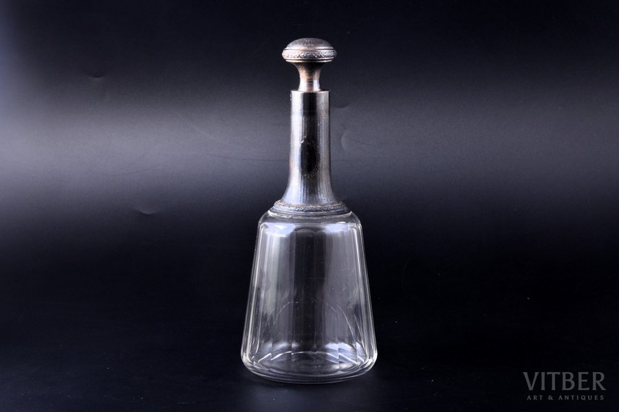 carafe, silver, 950 standard, glass, h 21.4 cm, France, chip on the lid