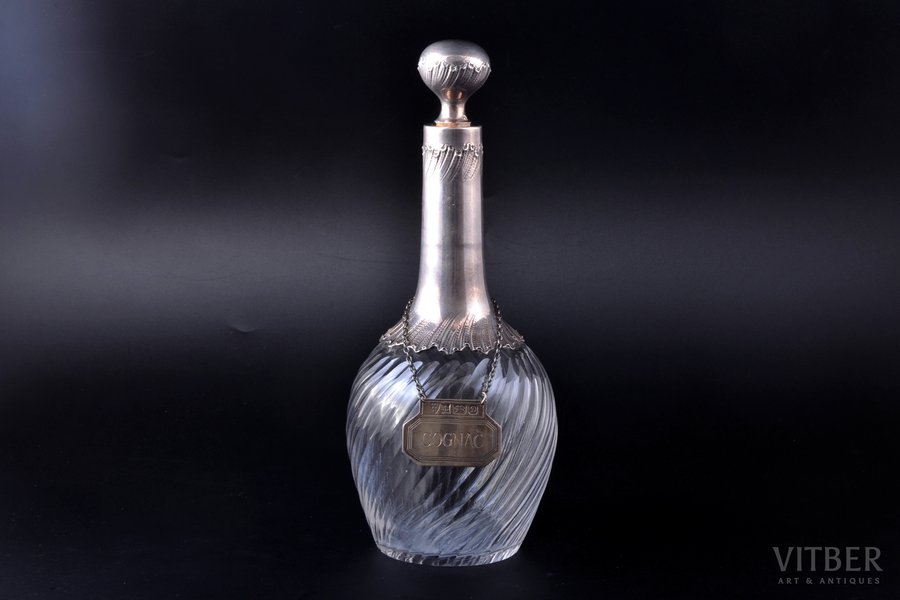 carafe, silver, 950 standard, glass, h 27.9 cm, France