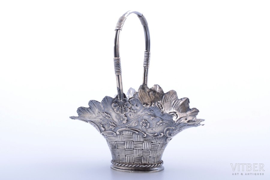 candy-bowl, silver, "Basket", 950 standard, 327.60 g, h 19.3 cm, France, soldering