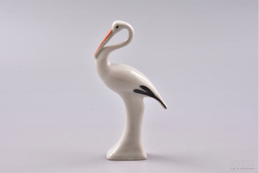 figurine, Strock, porcelain, Riga (Latvia), Riga porcelain factory, the 50-60ies of 20th cent., 10.8 cm, hairline crack on the beak