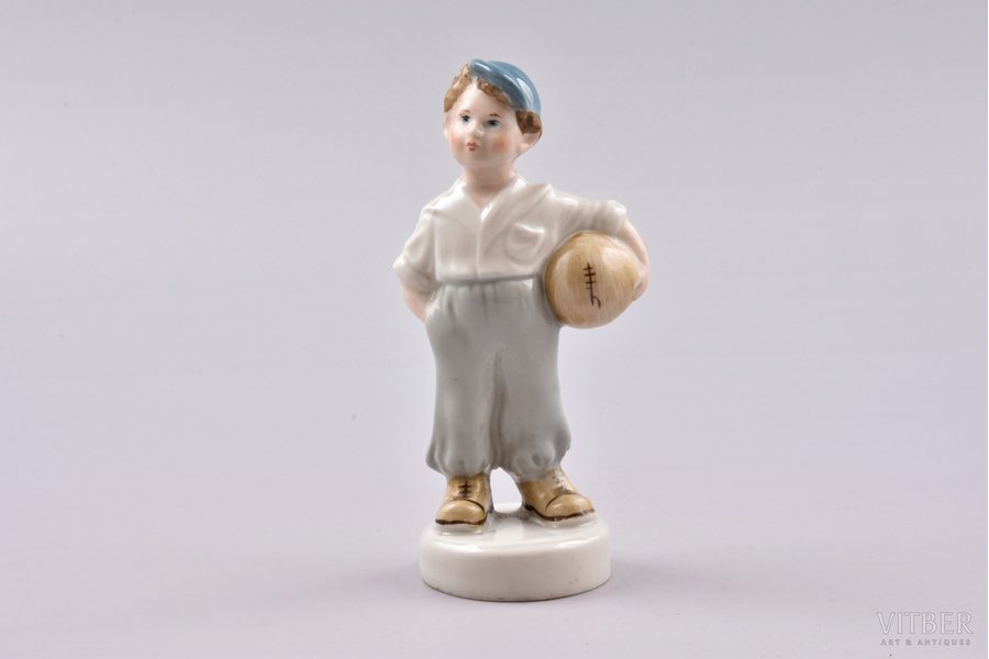 figurine, The young football player, porcelain, Riga (Latvia), USSR, Riga porcelain factory, molder - Zina Ulste, the 50ies of 20th cent., 12 cm, top grade