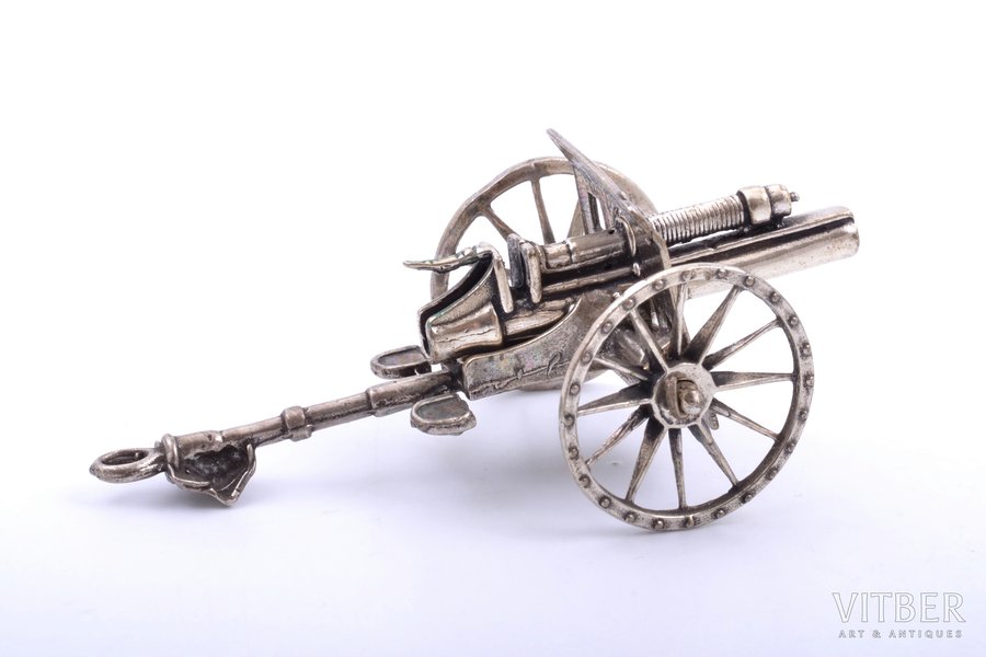 figurine, silver, "Cannon", 800 standard, 50.80 g, 9 x 4.5 x 3.4 cm, Italy