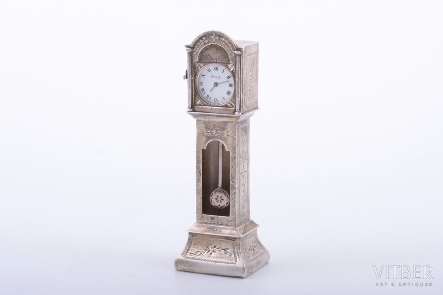 figurine, silver, "Clock", 800 standard, 99.50 g, 10 cm, Italy, clock in working condition