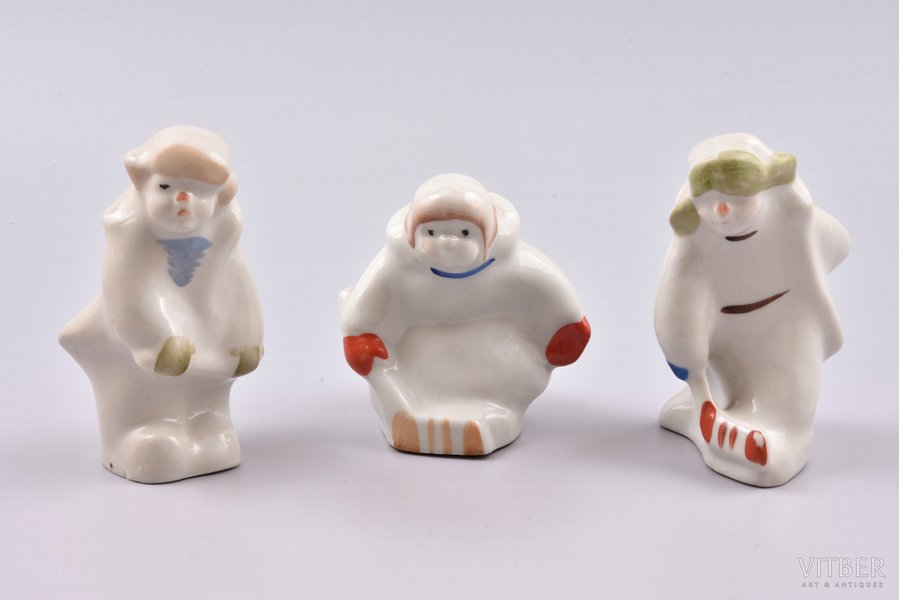 3 figurines, On the rink, porcelain, USSR, Porcelain factory of Gorodnitsa, 7-9 cm