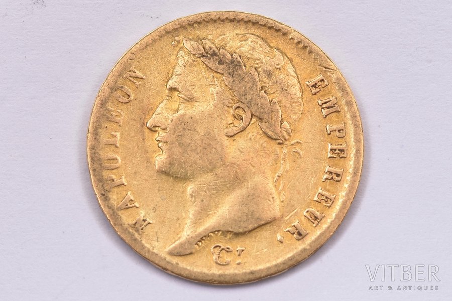 20 франков, 1808 г., M, золото, Франция, 6.35 г, Ø 21 мм, VF
