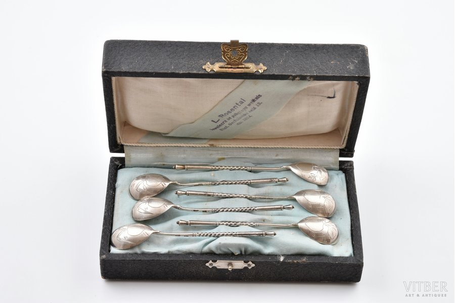 set of 6 coffee spoons, silver, 84 standard, 66.60 g, engraving, gilding, 11.6 cm, Yagunova Alexandra Maximovna, 1896-1907, Moscow, Russia