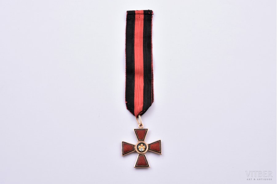 Order of Saint Vladimir, 4th class, gold, enamel, 56 standart, Russia, 1880-1890, 39 x 34.1 mm, 6.30 g