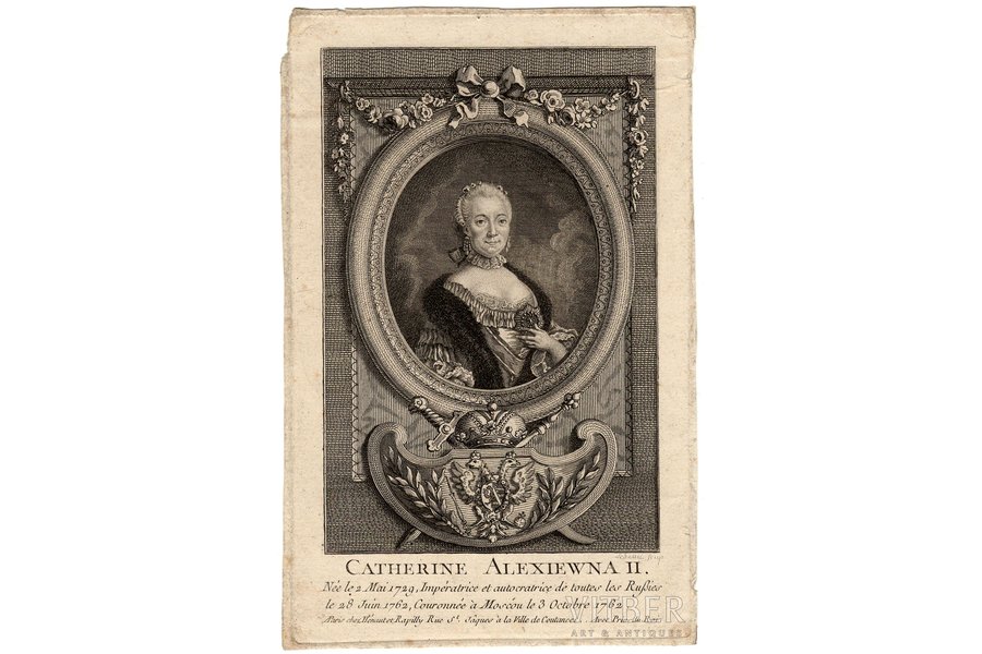 Lebeau, Pierre Adrien (1744/48-ca. 1817), Portrait of Empress Catherine II (Catherine Alexiewna II), paper, graphic, 15.7 x 10.4 cm