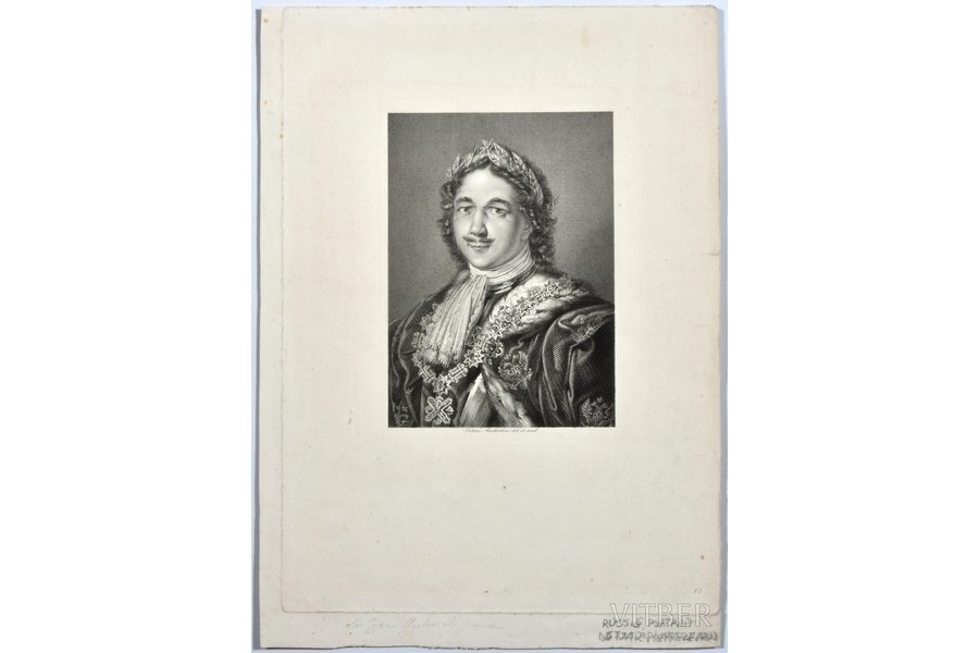 Андерлони (Anderloni) Пьетро (1785-1849), Портрет Императора Петра Великого, ~1820 г., бумага, гравюра на стали, 17.8 x 12.8 см