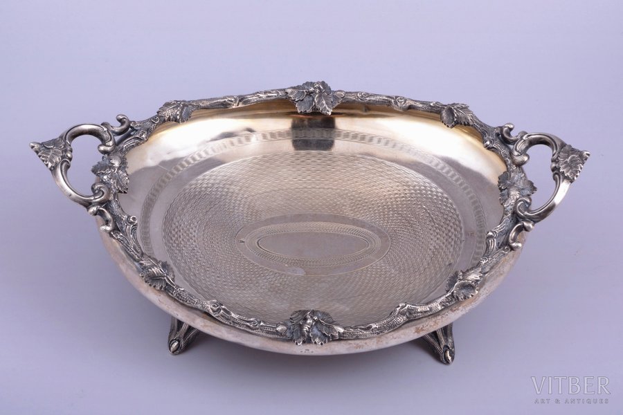 biscuit tray, silver, 84 ПТ standard, 551.10 g, engraving, 33.1 x 21 cm
