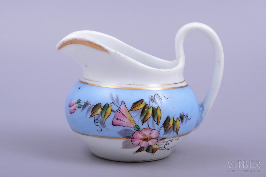 cream jug, porcelain, hand-painted, manufactory of Karyakin and Rahmanov, Russia, 1886-1894, h 8.8 cm