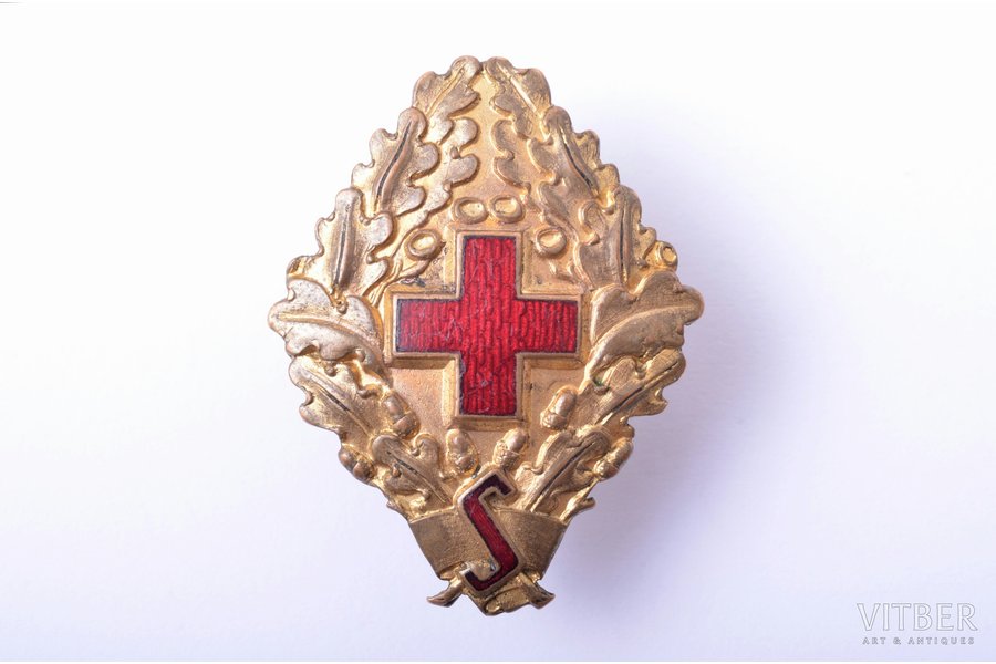 badge, Red Cross, Samaritan courses, № 304, Latvia, the 30ies of 20th cent., 34 x 26.5 g