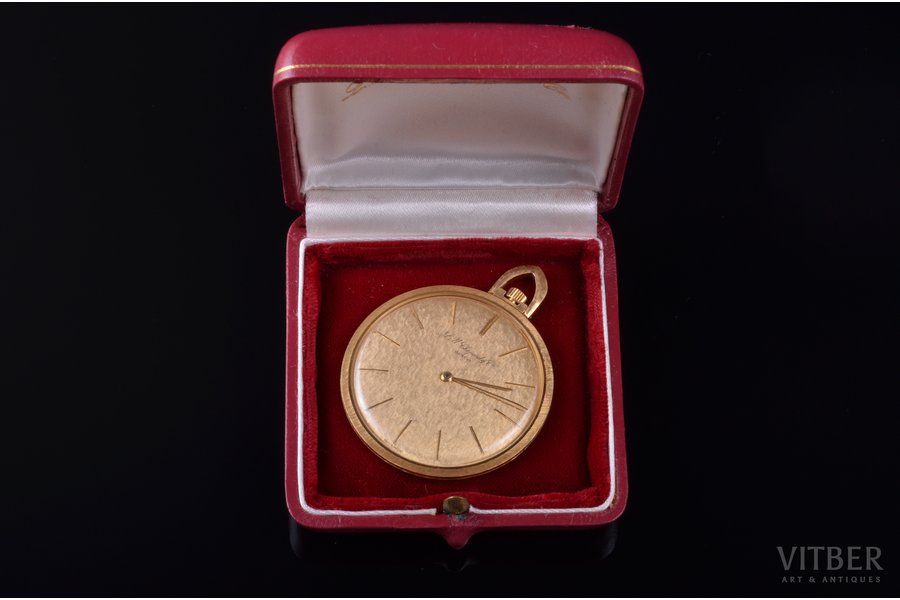 kabatas pulkstenis, "Chopard", Šveice, 20. gs. 70-80tie gadi, zelts, 750, 18 K prove, 37.63 g, Ø 41 mm, futlārī, darbojas labi