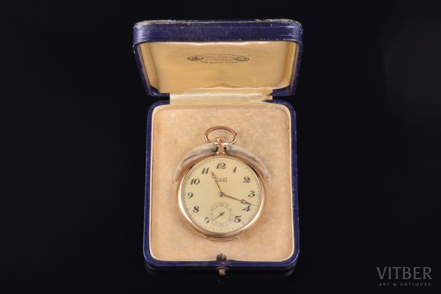 kabatas pulkstenis, "Chopard", Šveice, zelts, 14 K prove, 67.56 g, 5.9 x 5 cm, Ø 50 mm, futlārī, darbojas labi