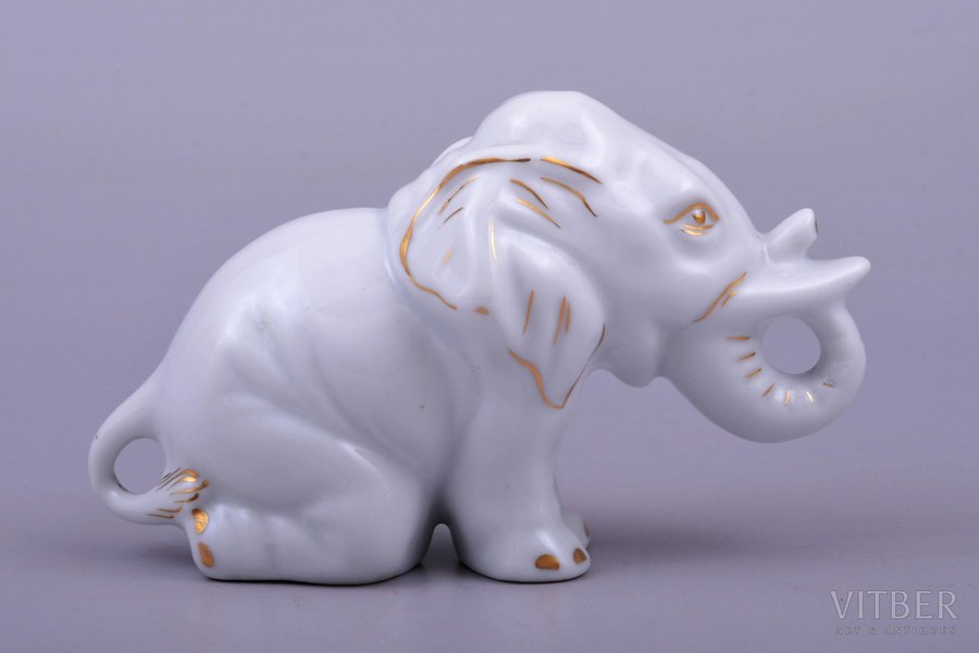 figurine, Little elephant, porcelain, Riga (Latvia), M.S. Kuznetsov manufactory, 1937-1940, 6.8 cm, first grade