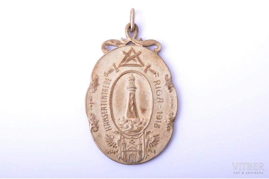medal, Freemason lodge "Hanseatentreue", Riga-1918, bronze, Latvia, Russia, beginning of 20th cent., 68.6 x 44.8 mm