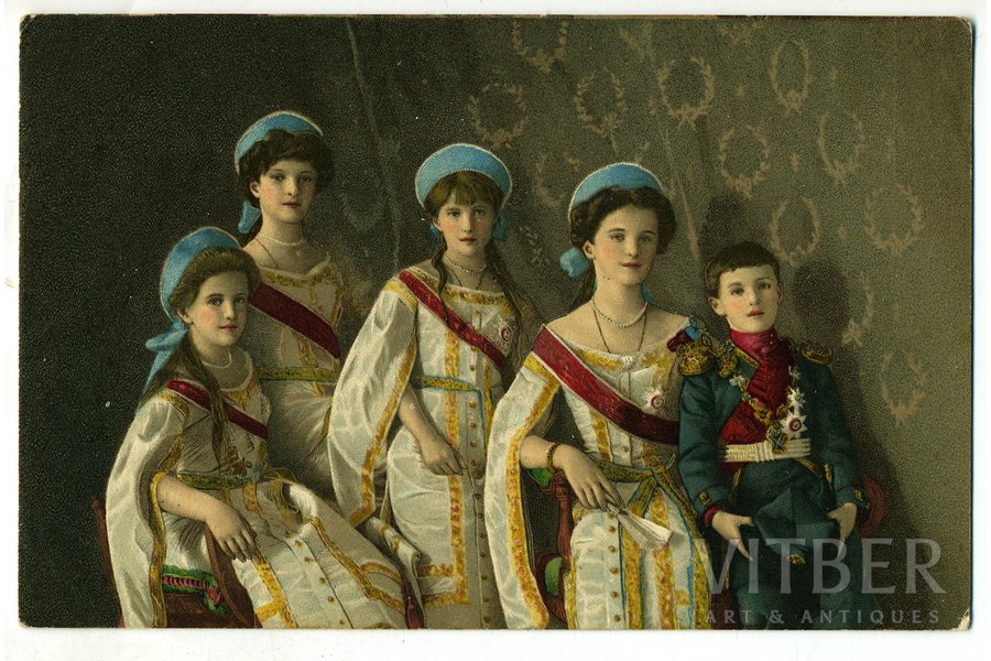 открытка, дети царя Николая II, Российская империя, начало 20-го века, 14x9 см