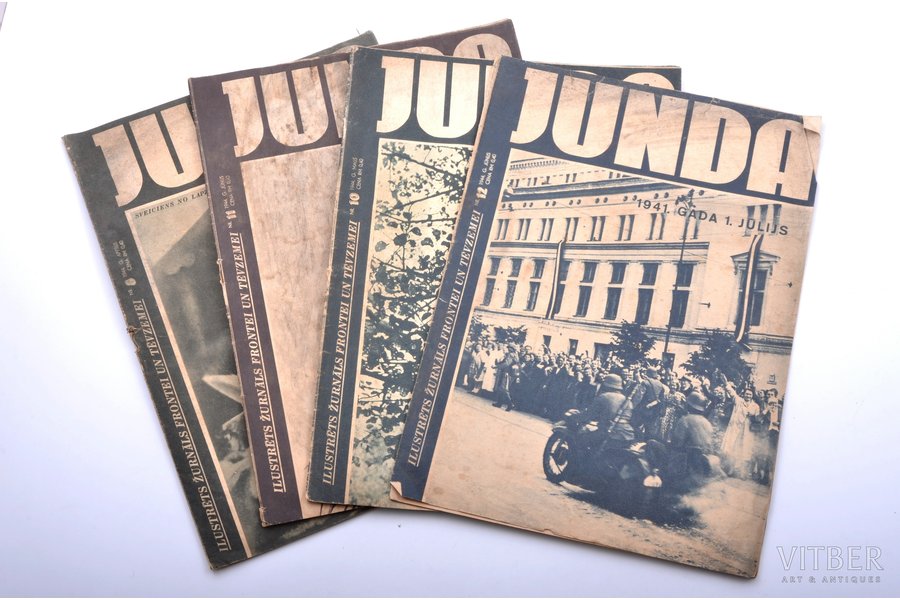 "Junda", ilustrēts žurnāls frontei un tēvzemei, Nr. 8, 10, 11, 12, edited by Aloīzs Klišāns, 1944, 35.3 x 25.2 cm, № 12 - back cover missing