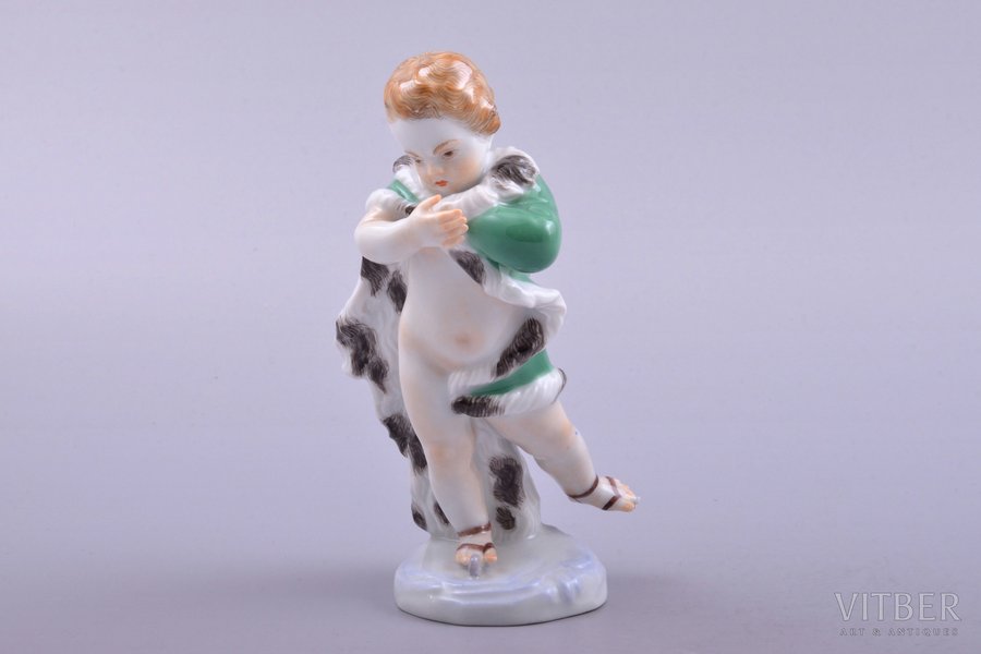 figurine, Allegory of Winter, modelled as an ice skating cherub, porcelain, Germany, Meissen, the 50ies of 20th cent., h 12.4 cm, missing tip of the skate on the left leg