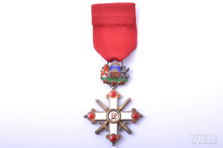 the Order of Vesthardus with swords, 5th class, NEW TAPE, silver, enamel, 875 standart, Latvia, 1938-1940, "Vilhelms Fridrichs Müller" manufactory