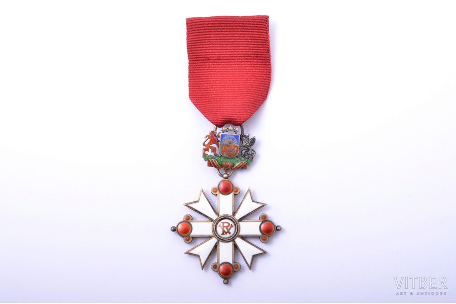 the Order of Vesthardus, 5th class, NEW TAPE, silver, enamel, 875 standart, Latvia, 1938-1940, "Vilhelms Fridrichs Müller" manufactory