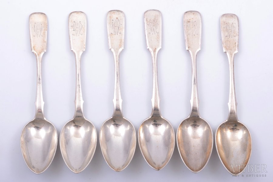 set of 6 soup spoons, silver, 84 standard, 266.50 g, 18 cm, by Richard Ferdinand Windisch, Latvia, Russia