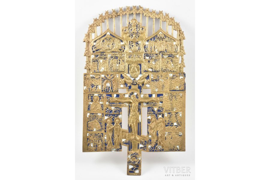 krusts, Kristus Krustā Sišana, bronza, 2-krāsu emalja, Krievijas impērija, 20. gs. sākums, 38.7 x 23.5 x 0.55 cm, 1877.60 g.