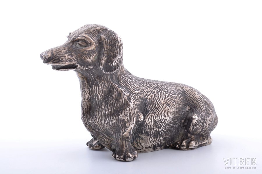 figurine, silver, "Dachshund", 800 standard, 198.70 g, 6.6 x 10 x 3.8 cm