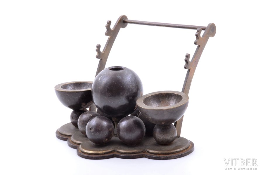 writing set, made of round shots, metal, the 19th cent., 10.2 x 15.2 x 10.2 cm, weight 1556 g