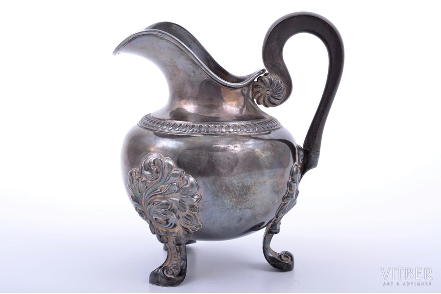 cream jug, silver, 950 standard, 328.05 g, wooden handle, h 15.1 cm, France