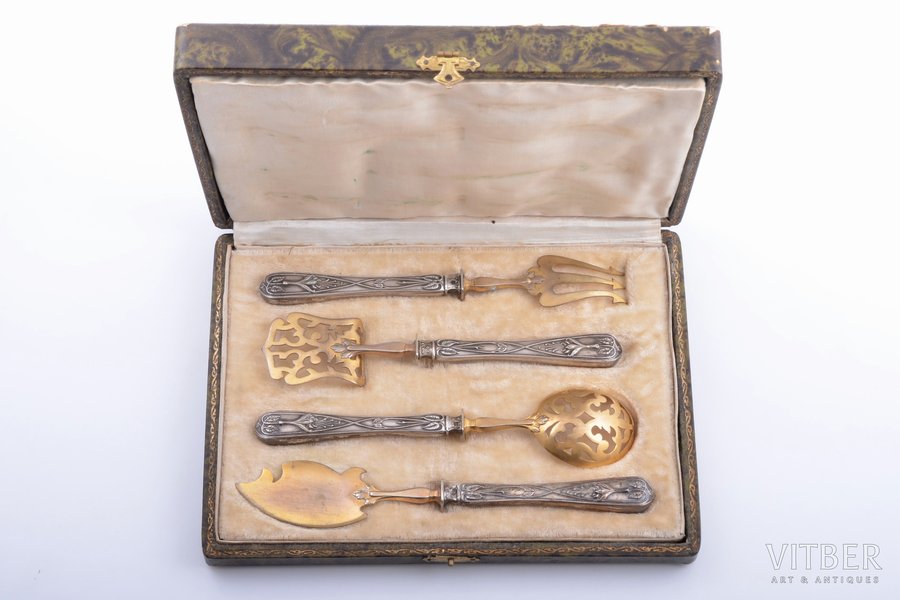 flatware set of 4 items, silver/metal, 800 standart, total weight of items 124.20g, 18.8 - 16.8 cm, in a box