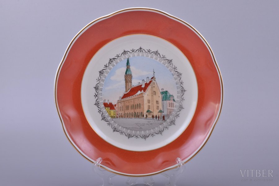 dekoratīvs šķīvis, porcelāns, Tallinas mākslas izstrādājumu kombināts "KFK", PSRS, Igaunija, 1948-1975 g., Ø 20.2 cm, otrā šķira