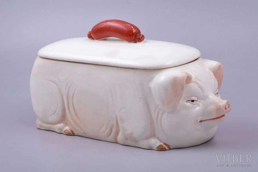 roast dish, "Piggy", porcelain, Max Roesler, Germany, 12.5 x 26 x 9.6 cm