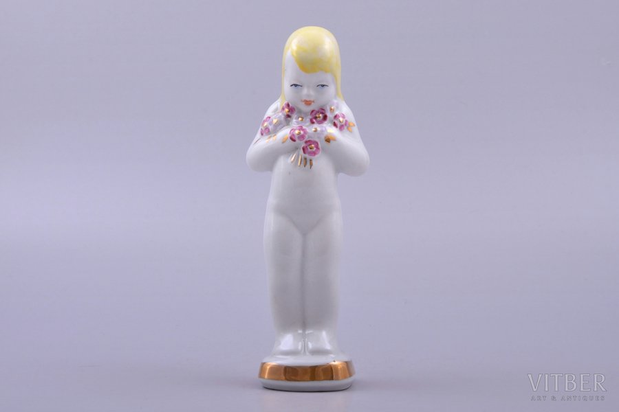 figurine, Girl with flowers, porcelain, Riga (Latvia), USSR, Riga porcelain factory, molder - Vera Veisa, the 70-ties of the 20th cent., 16 cm, first grade
