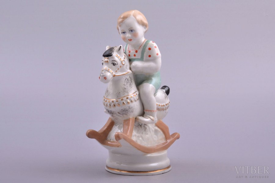 figurine, Boy on a horse, porcelain, Riga (Latvia), USSR, Riga porcelain factory, molder - S. Bolzan-Golumbovskaja, the 50ies of 20th cent., 16.4 cm, top grade, restoration