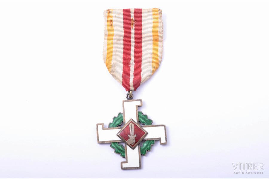 medal, The Cross of Merit of Aizsargi, silver, enamel, Latvia, 20-30ies of 20th cent., 45.1 x 41.5 mm