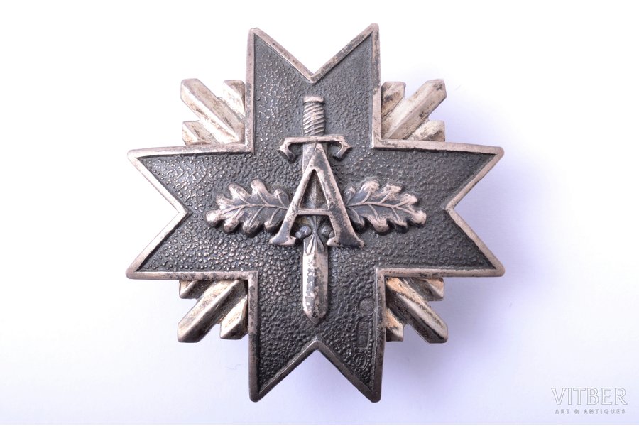 badge, Aizsargi (Defenders), № 3432, silver, 875 standard, Latvia, 20-30ies of 20th cent., 47.5 x 47.1 mm, 18.29 g, silver nut