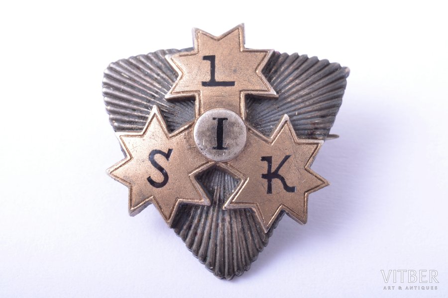 badge, 1 LSK, Latvia, 20-30ies of 20th cent., 21 x 20.5 mm, К.Wihtolin's workshop