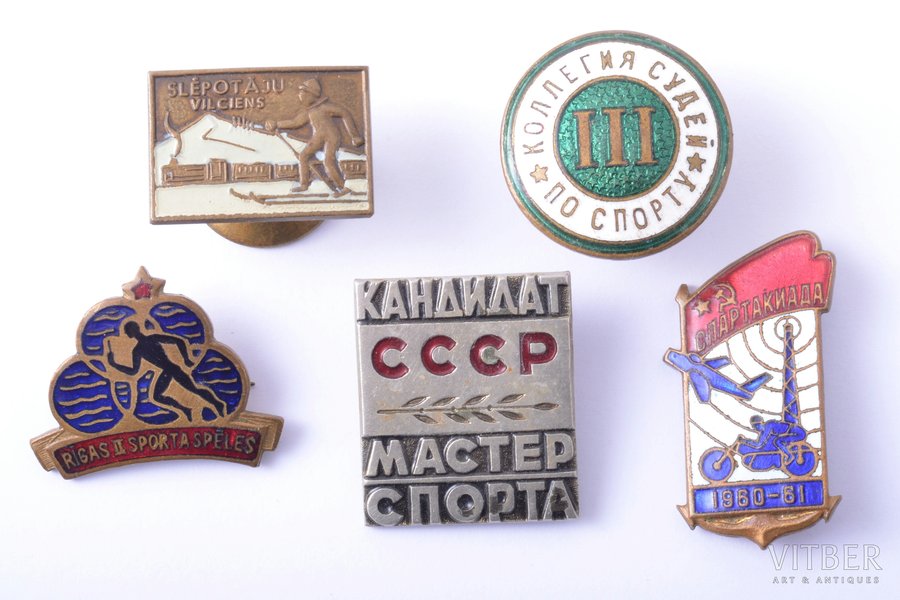 set of 5 badges, sport, USSR