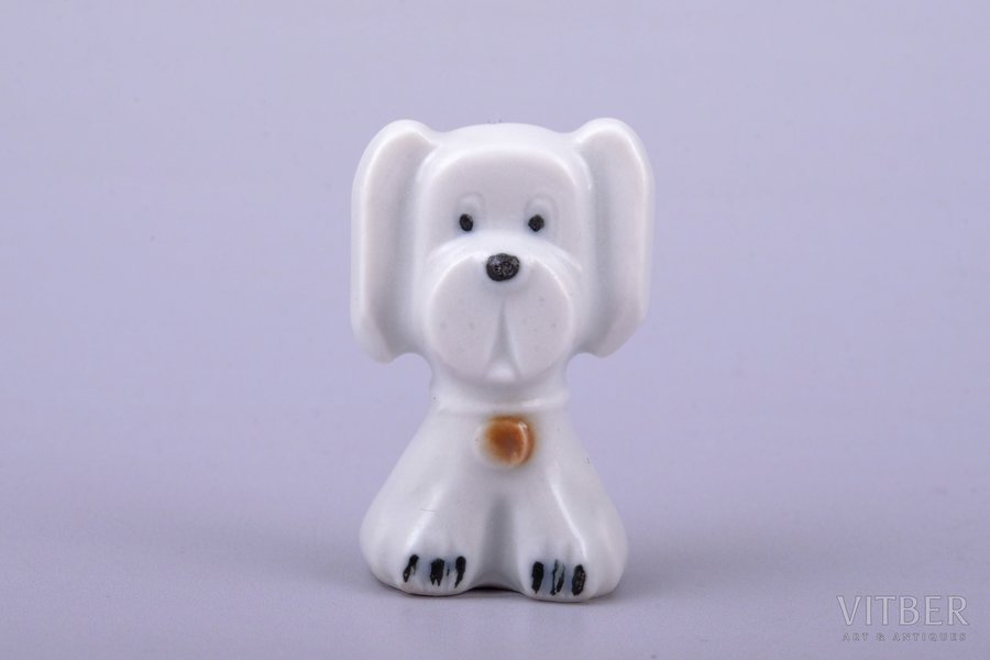 figurine, Dog, porcelain, Riga (Latvia), USSR, Riga porcelain factory, the 90ies of 20th cent., 3.4 cm, animalistic figurine of limited circulation