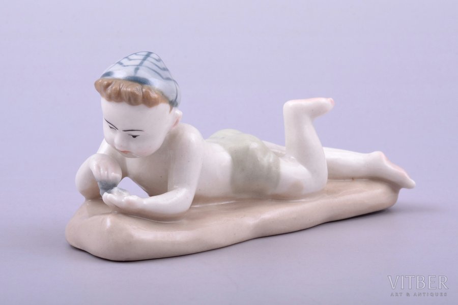figurine, Boy on the beach, porcelain, USSR, LFZ - Lomonosov porcelain factory, the 50-60ies of 20th cent., 5.1 x 10.7 x 3.8 cm