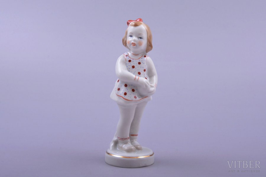 figurine, A Girl with a Ball, porcelain, Riga (Latvia), USSR, Riga porcelain factory, molder - Leja Novozeneca, the 50-60ies of 20th cent., 11 cm, second grade