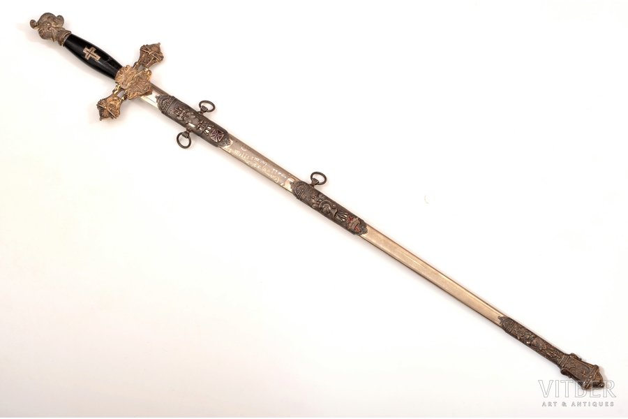 masonu ceremoniālais zobens, kopējais garums 89.8 cm, asmeņa garums 71.4 cm
