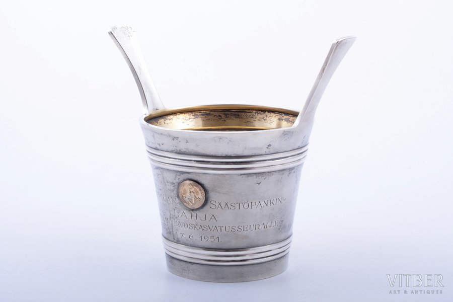 ice bucket, silver, 830 standard, 327.05 g, gilding, h 16 cm, Ø 11.7 cm, 1951, Finland
